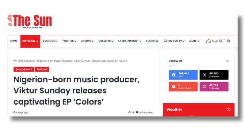 TheSun Publication of Vikture Sunday EP - Colors