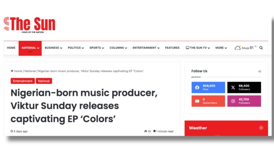 TheSun Publication of Vikture Sunday EP - Colors